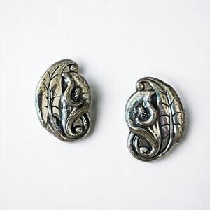 Vintage Stamped Sterling Silver Lily Calla Screw Back Earrings Leaf Flowers